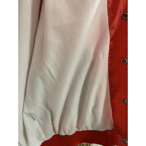 Vintage Cardinal Red  Satin Bomber Jacket Mens L Basketball Logo (Flaws/Read) - Picture 10 of 16